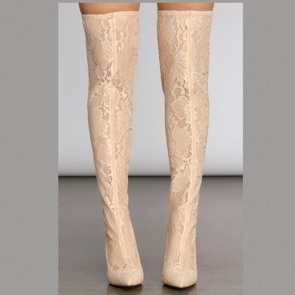 Lace Stiletto Thigh High Boots - Picture 5 of 11